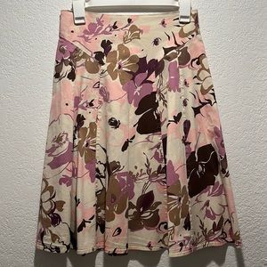 S Marque Women’s Size Small Flare Skirt Pink, Cream, Brown and Purple Floral